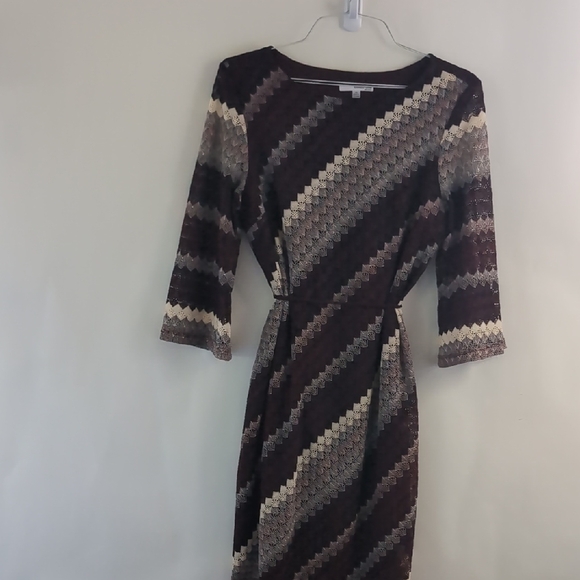 Studio One 14 Burgundy Crochet Dress 3/4 Sleeve Sheath - Picture 3 of 14